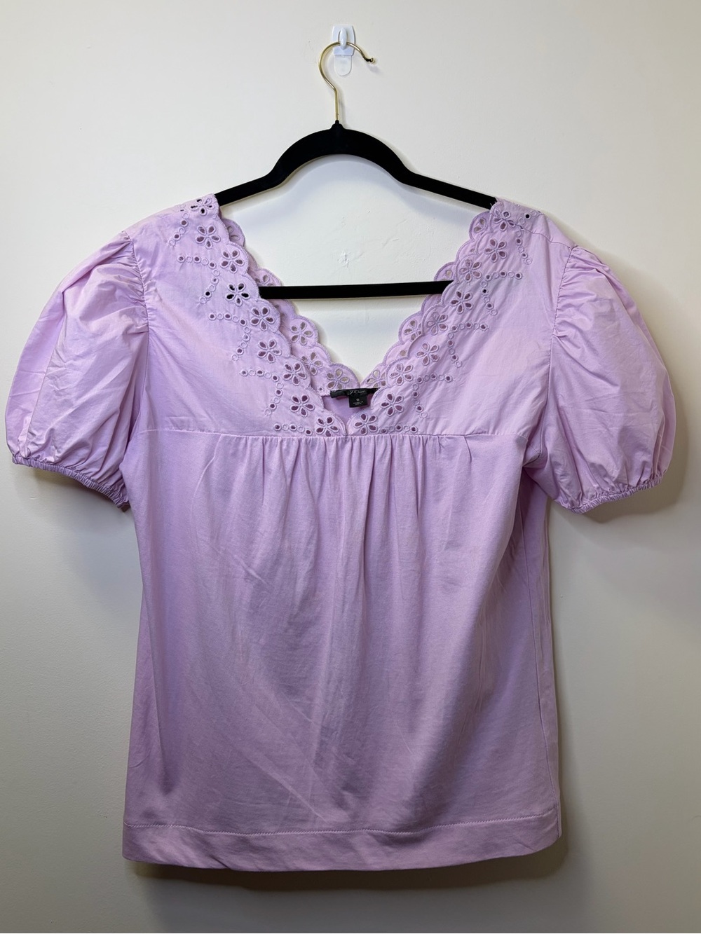 J. Crew Lavender Eyelet V-Neck Puff Sleeve Top